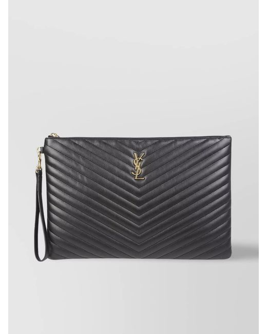 Saint Laurent Gray Cassandre Leather Clutch Bag