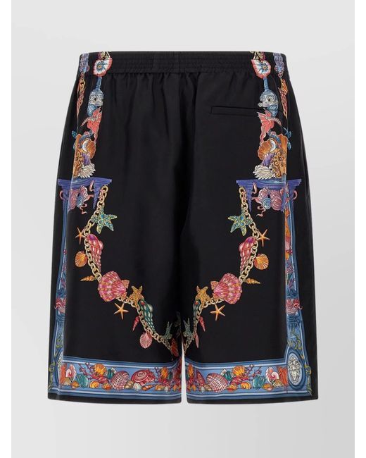 Versace Black Silk Printed Bermuda Shorts for men