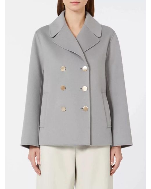 Max Mara Gray Margot Jacket Long Sleeves Notched Lapels Pockets