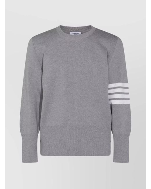 Thom Browne Gray Crewneck Sweater Stripe Detail for men