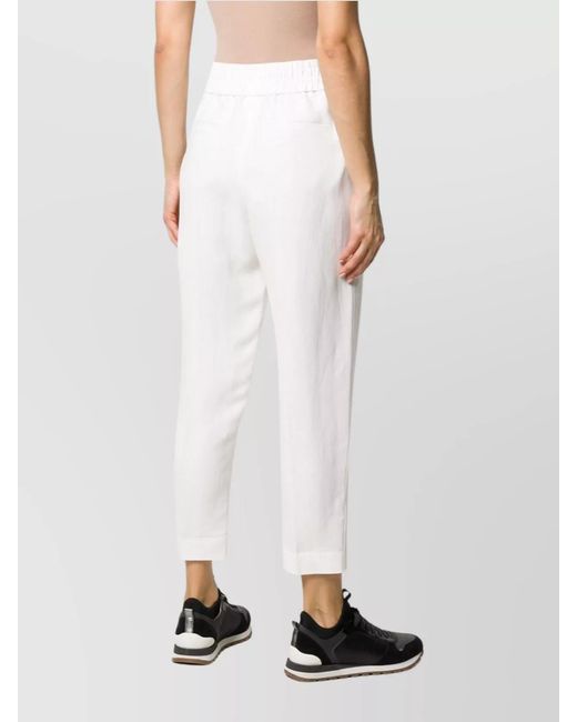 Brunello Cucinelli White Linen Blend Cropped Tapered Trousers