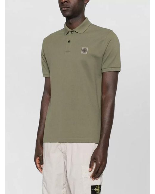 Stone Island Green Logo Cotton Polo Shirt Short Sleeves for men