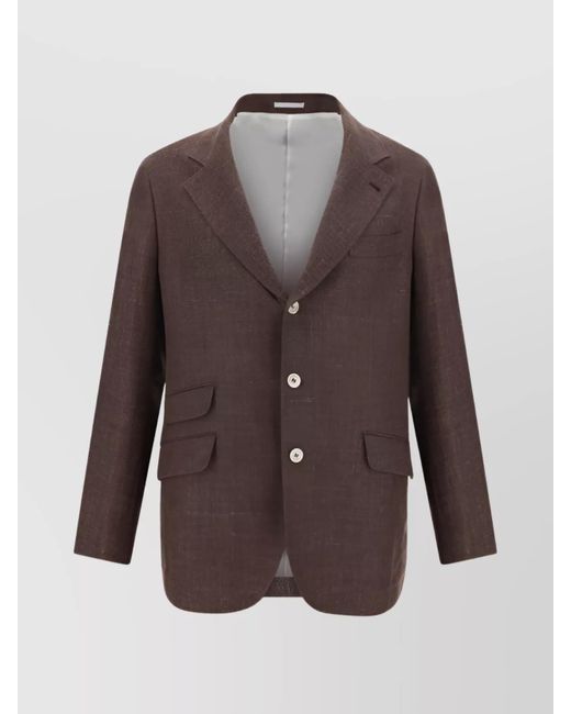 Brunello Cucinelli Brown Linen Blazer Jacket Mélange Pattern for men