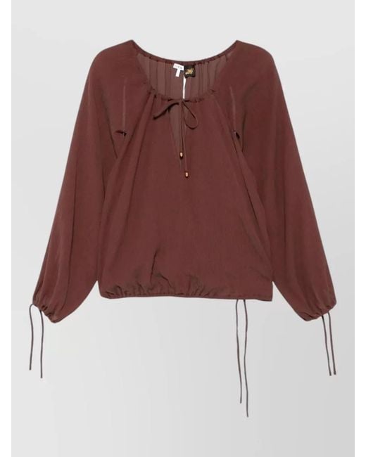 Loewe Red Silk Cotton Blend Blouse Drawstring Neckline
