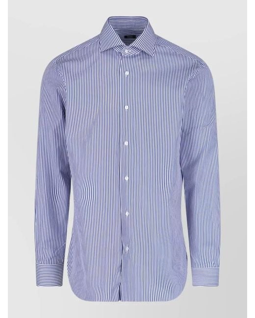 Barba Napoli Blue Casual Shirt Long Sleeves Striped Pattern for men