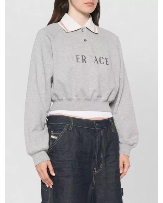 Versace White Cropped Crewneck Top Contrast Collar Hem