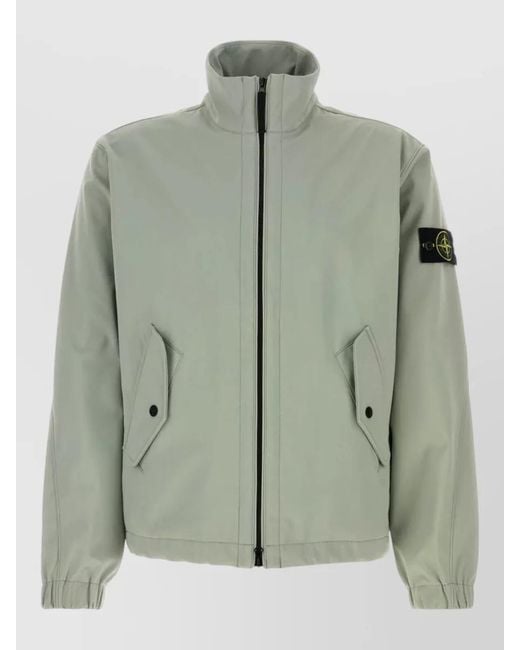 Stone Island Green Stretch Polyester Jacket Elastic Cuffs High Collar for men