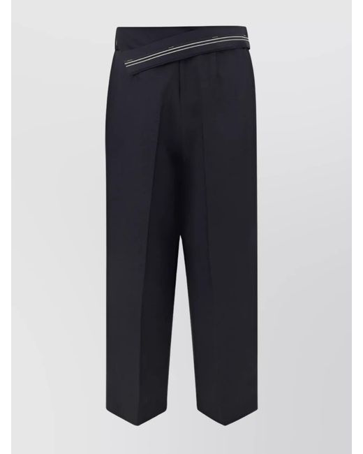 Fendi Blue Mohair Wool Asymmetric Waist Tapered Trousers