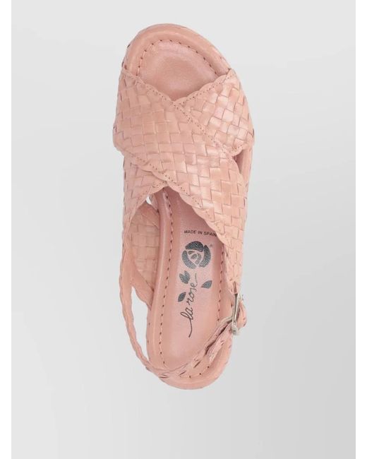 LA ROSE Pink Forli Platform Slides Woven Design