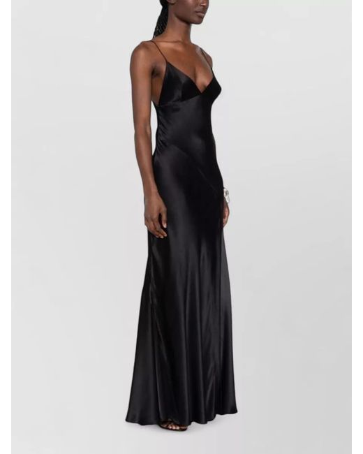 Alberta Ferretti Black Satin Maxi Dress V Neck Backless