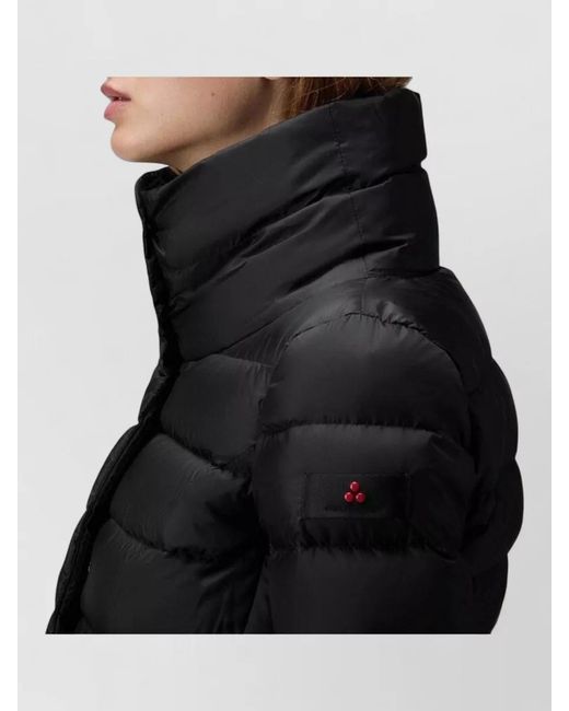 Peuterey Black Long Quilted Jacket High Collar Side Pockets