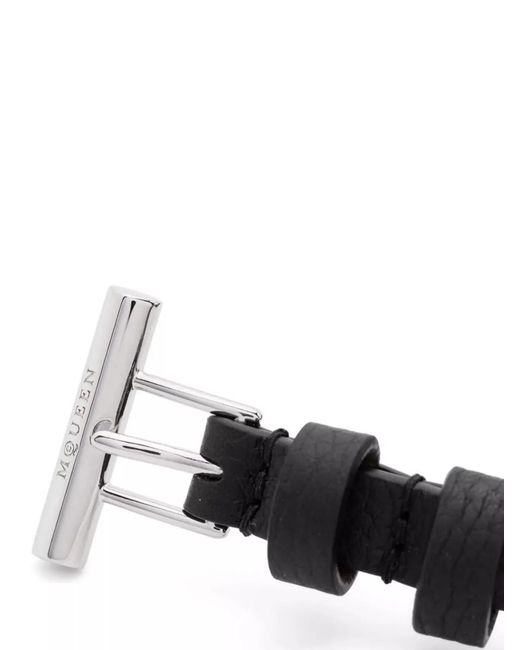 McQueen Black Leather Bracelet for men