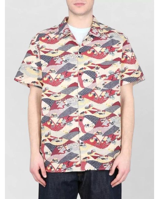 YMC Red Malick Shirt Short Sleeves All Over Print for men