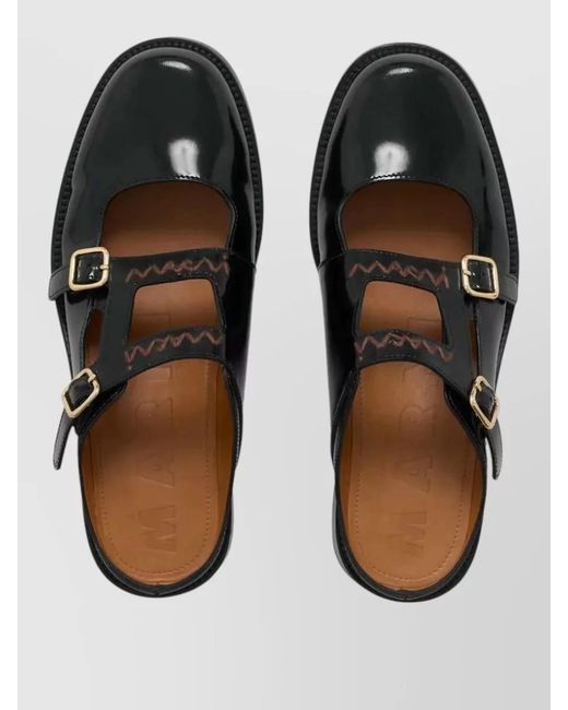 Marni Black Polished Leather Loafers Flat Sole Round Toe
