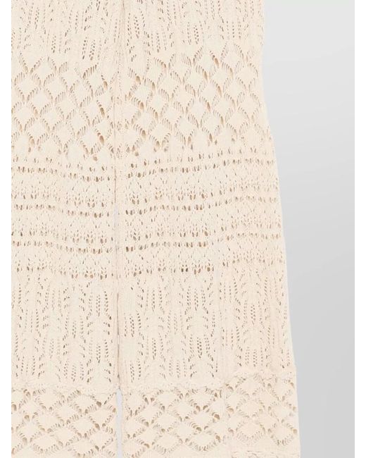 Semicouture Natural Amalia Crochet Knit Wide Leg Trousers