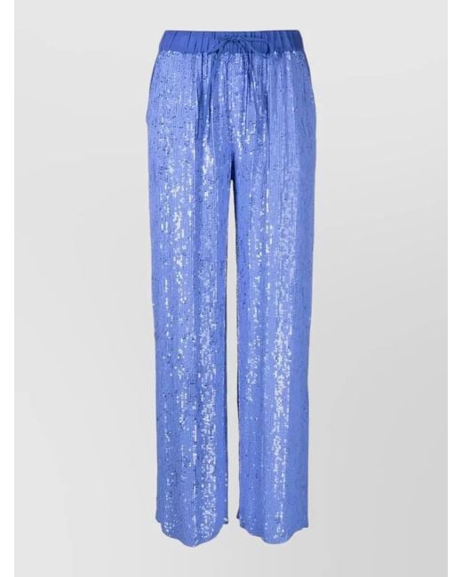 P.A.R.O.S.H. Blue Sequin Wide Leg Premium Tailored Pants