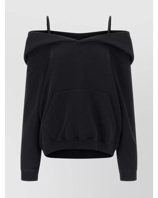 MM6 by Maison Margiela Black Cotton Off-Shoulder Hoodie
