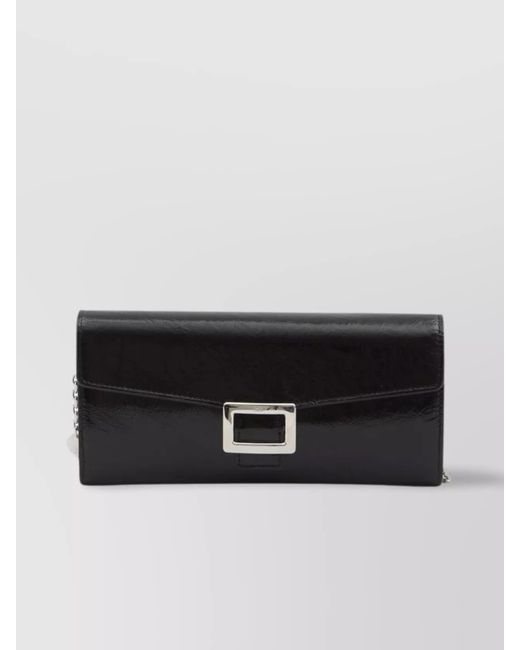 Roger Vivier Black Patent Leather Chain Wallet With Back Pocket