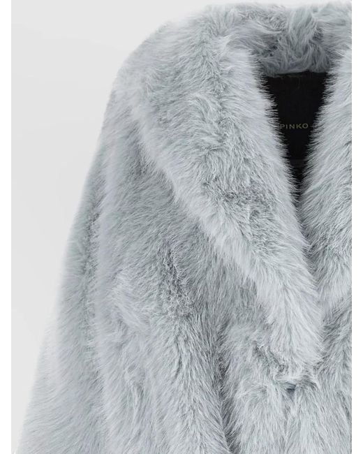 Pinko Blue Faux Fur Coat Shawl Collar Belt