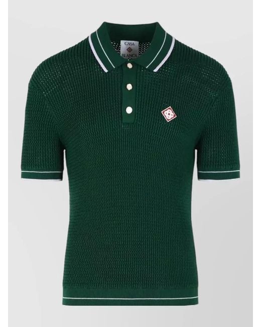 Casablanca Green Textured Crochet Polo Shirt Short Sleeves for men