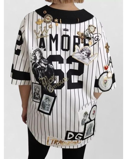 Dolce & Gabbana Black Striped V Neck Baseball Jacket Religious Charms