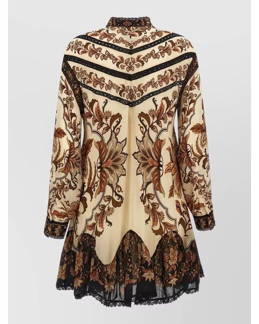 Farm Rio Multicolor Garden Lace Midi Dress High Neck Buttons