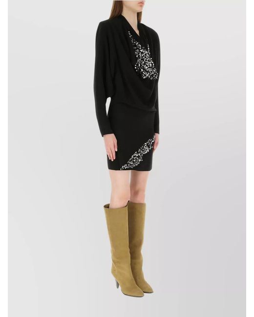 Isabel Marant Black Crepe Sequined Mini Dress
