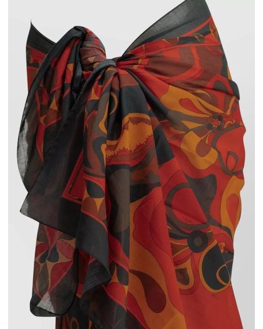 Emilio Pucci Red Orchidee Wrap Skirt Bold Print Design