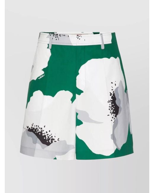 Valentino Garavani Green Cotton Floral-Print Bermuda Shorts for men