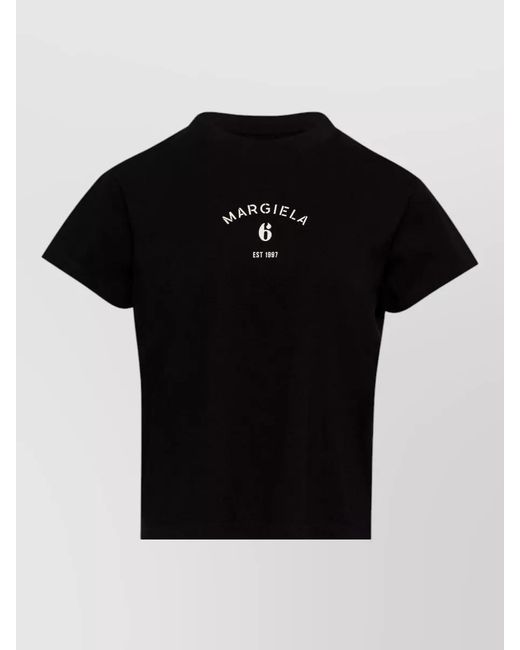 MM6 by Maison Margiela Black Crew Neck Top Short Sleeves Stitching Detail