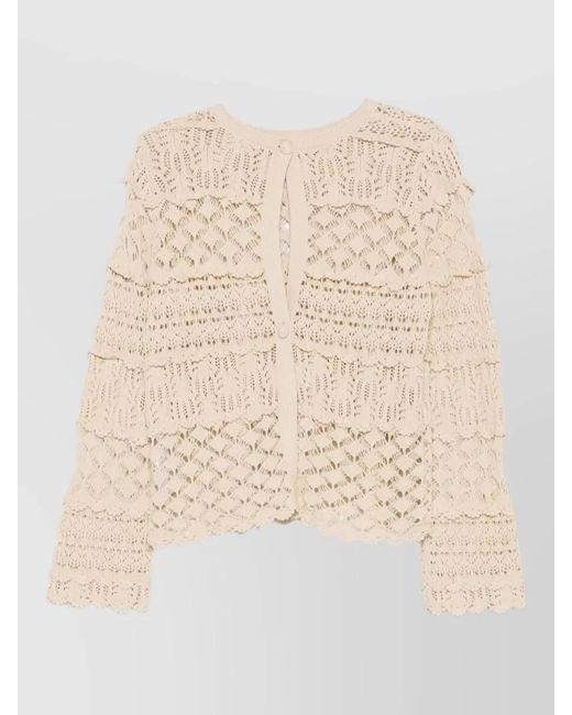 Semicouture Natural Zilla Cotton Crochet Lace Long Cardigan