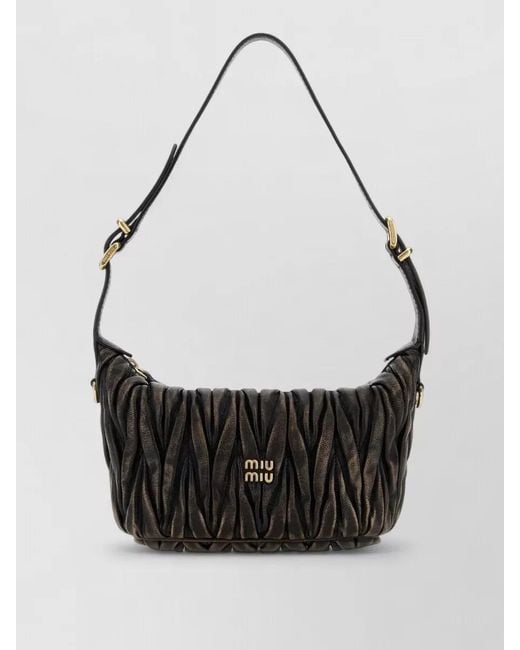 Miu Miu Black Leather Shoulder Bag Adjustable Strap Hardware
