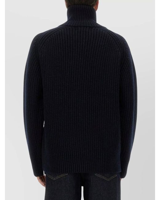 Dries Van Noten Blue Wool High Neck Zip-Up Sweater for men