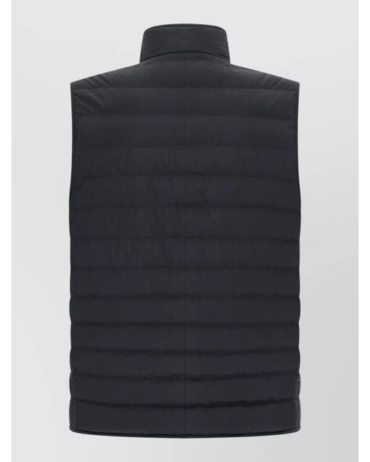 Brunello Cucinelli Blue Quilted Techno Fabric Vest Raised Collar for men