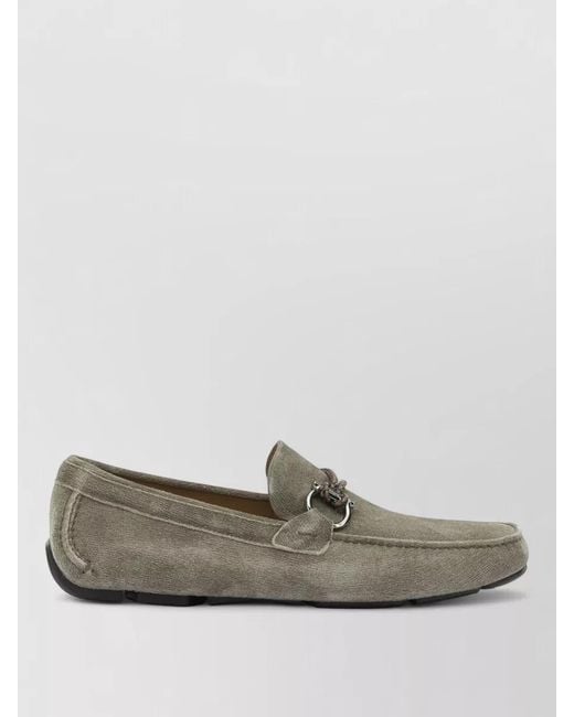 Ferragamo Gray Suede Leather Driver Loafers for men