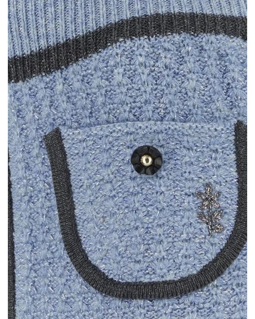 Cormio Blue Wool Floral-Embroidered Ribbed-Knit Thigh-Length Miniskirt