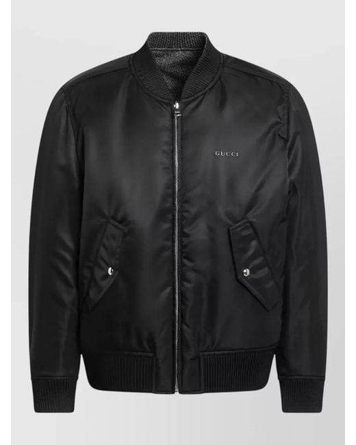 Gucci Black Jacket Ribbed Collar Cuffs Hem Pockets for men