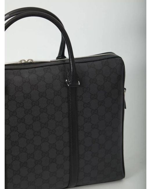 Gucci Black Essence Medium Briefcase Gg Fabric for men