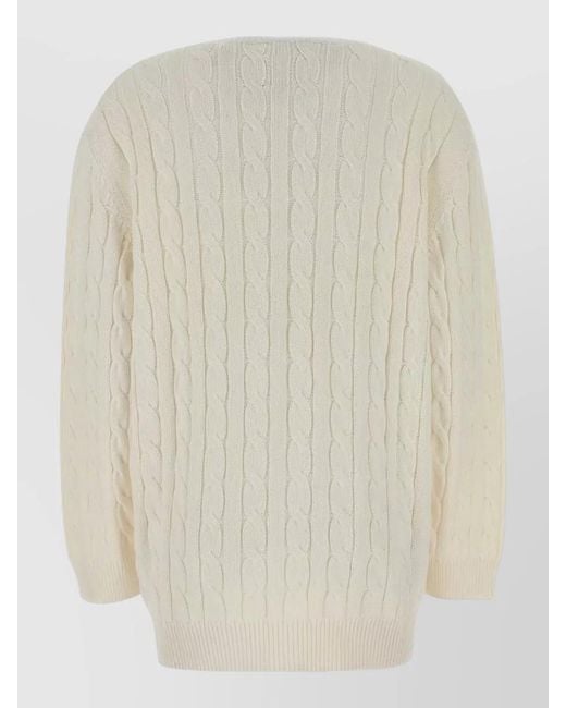 Prada Natural Cotton Cardigan Cable Knit V Neck