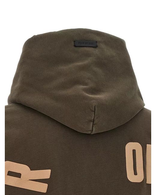 Fear Of God Green Logo Hoodie Hooded Fit Kangaroo Pocket for men