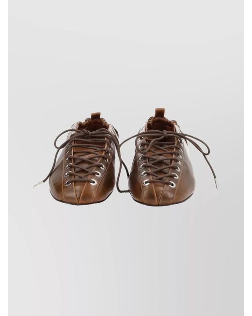 Ganni Brown Lace-Up Ballerina Shoes