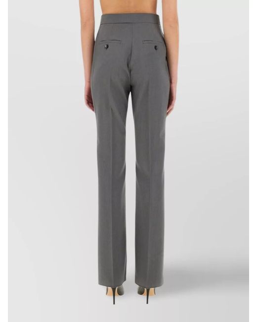 Max Mara Gray Silk Straight-Leg Tailored Trousers