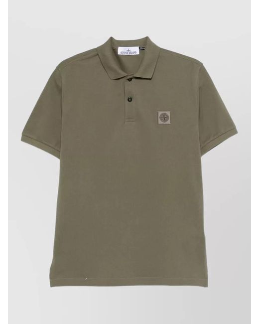 Stone Island Green Cotton Logo-Patch Short-Sleeve Polo Shirt for men