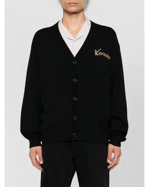 KENZO Black Rws Jumping Tiger V Neck Cardigan for men