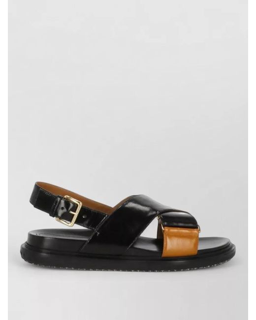 Marni Black Leather Flat Sandals