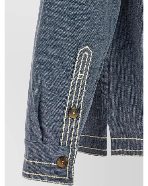Isabel Marant Blue Cotton Embroidered Overshirt for men