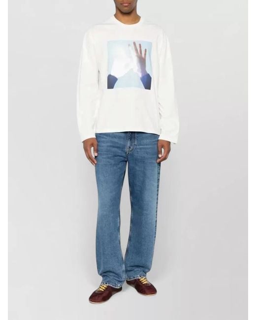 Jil Sander White Long Sleeve T Shirt Photo Graphic Front for men