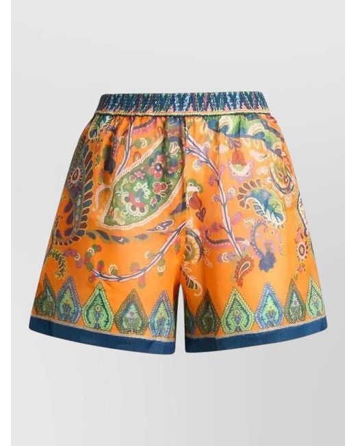 Etro Orange Paisley Print Shorts Contrasting Hem Design