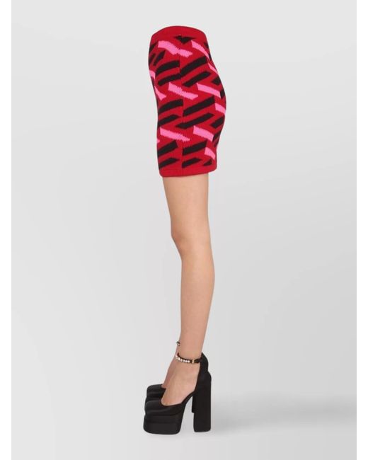 Versace Red La Greca Knit Fitted Skirt