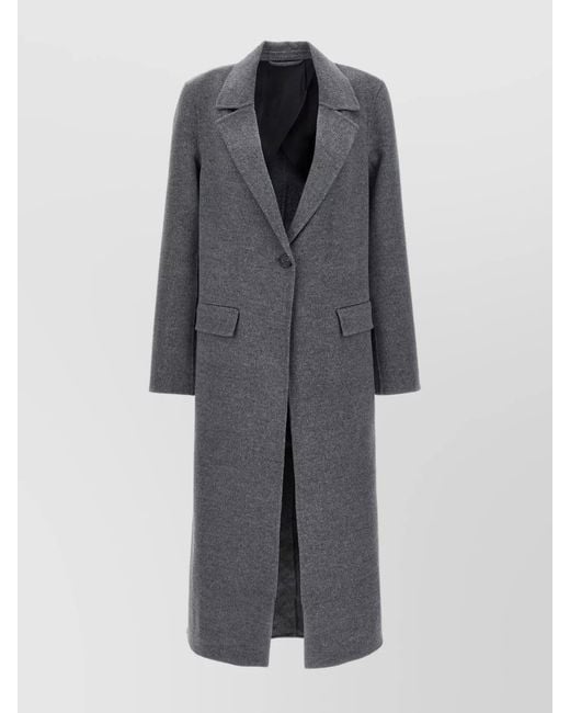 Totême Gray Double-Breasted Coat With Notched Lapels